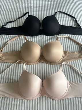 AERIE-3pk Sunnie Demi Push Up Bra — Ballet pink, Sands and True black.